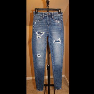 American Eagle Medium Blue Cozy Next Level Stretch High Rise Ripped Jeggings